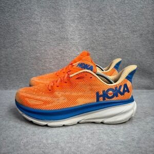 Hoka One One Men Shoe Size 9D Clifton 9 Orange Blue Running Sneaker 1127895 VOIM